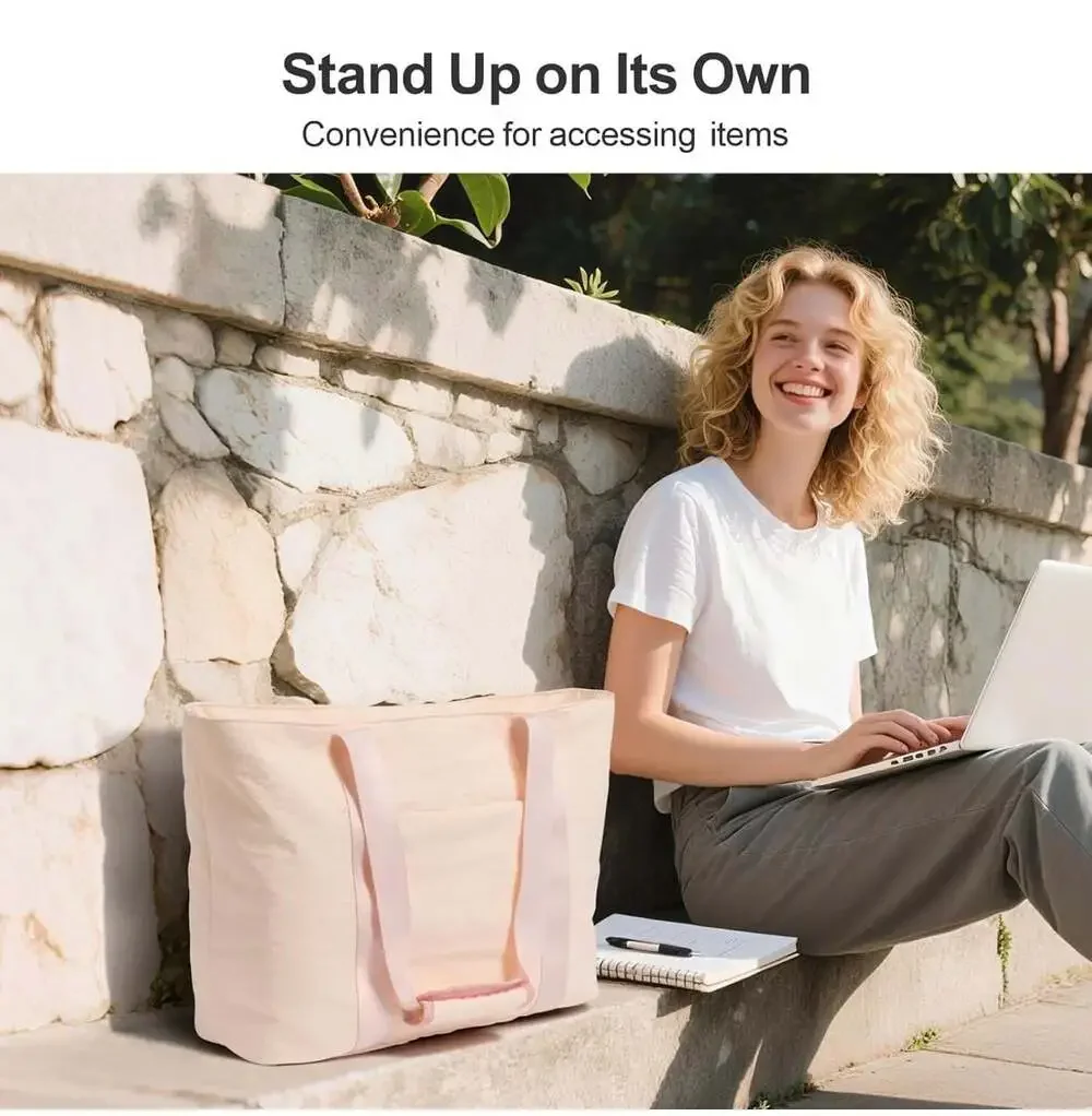 F-color Large Capacity Tote Bag with Padded Laptop Sleeve and Multiple Pockets